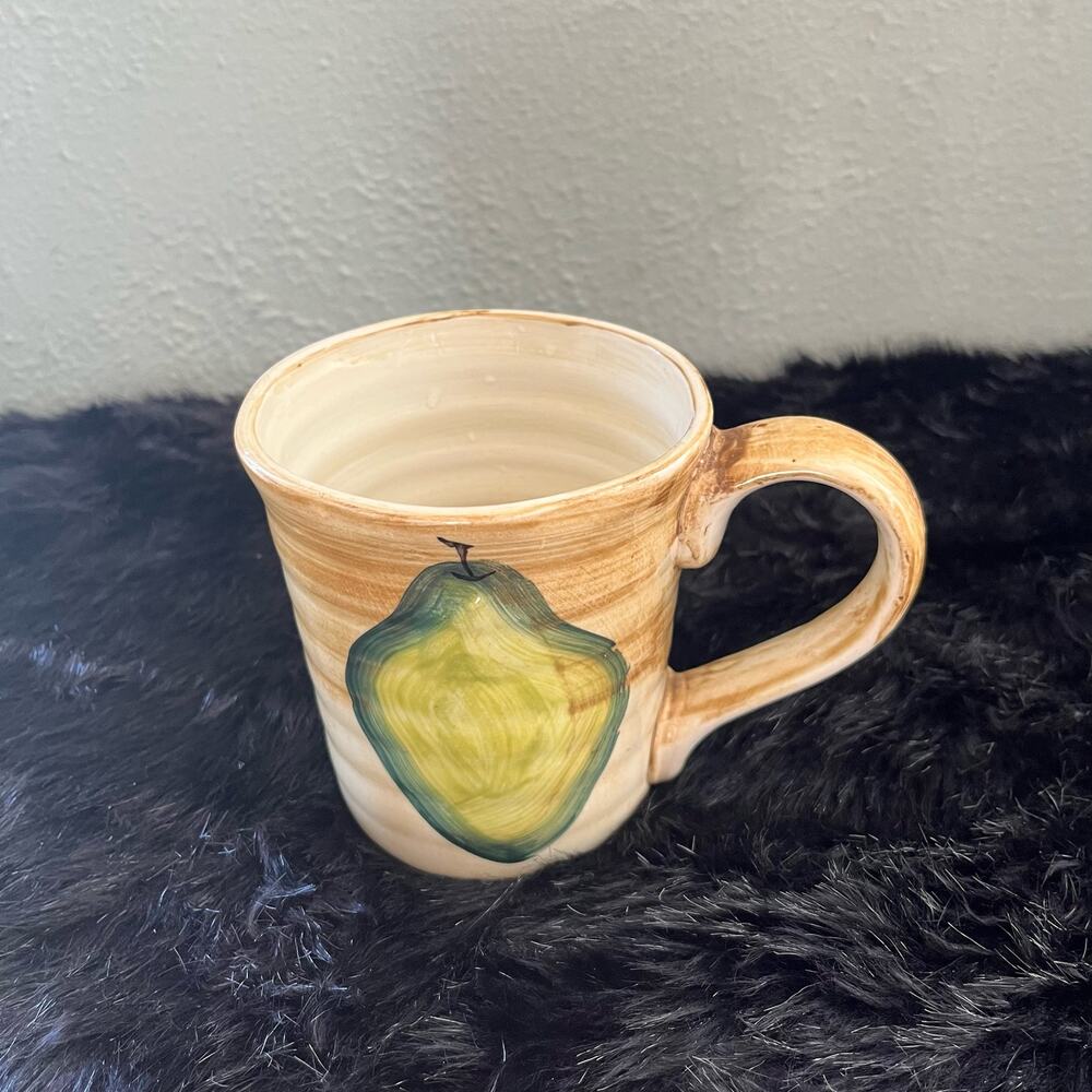 Handmade pottery 20 oz painted pear mug for coffee tea or soup - Picture 3 of 7